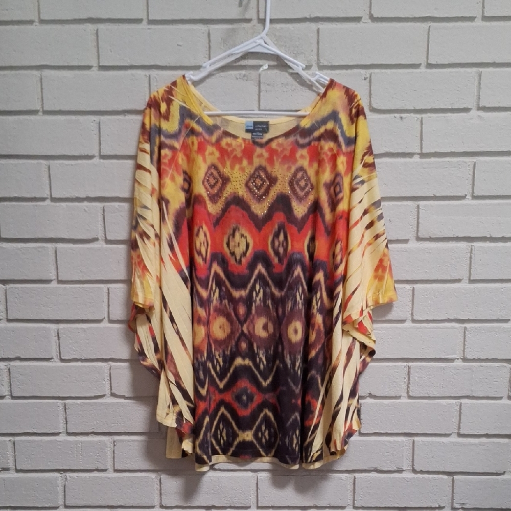 Liz & Me Multicolor Patterned Batwing Style Top. Size 4X NWOT